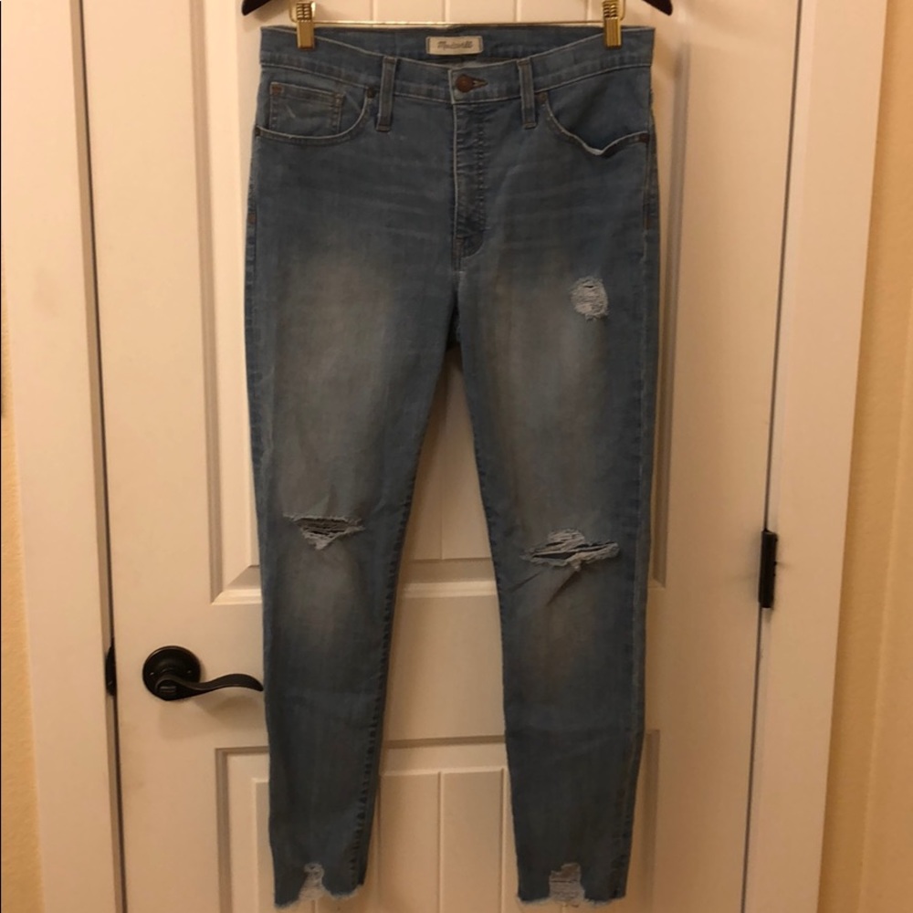 Distressed, light wash Madewell jeans